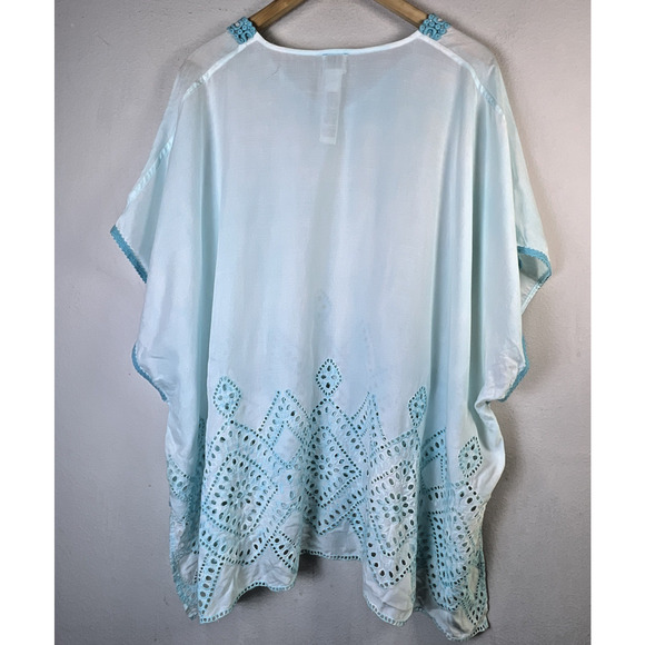 Chico's chicos kaftan top size L XL eyelet embroidered poncho blue ombre boho - Picture 8 of 12